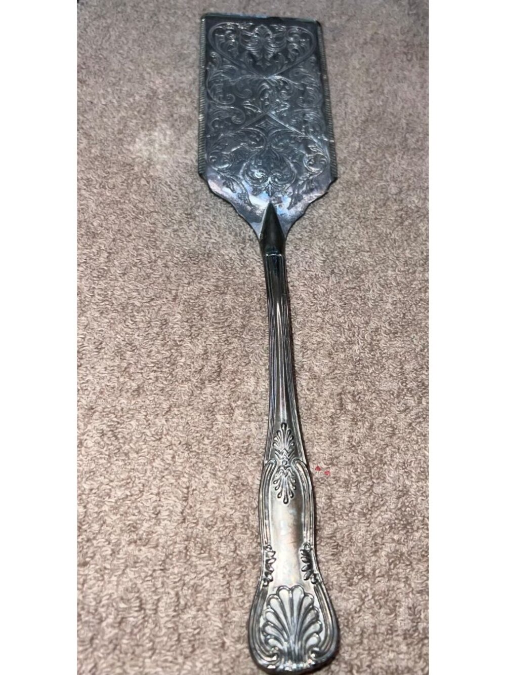 Silver-Plated Ornate Old Kings Pastry Server Engraved Floral Pattern Patina VTG